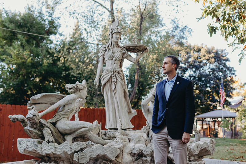 Mayor Taylor at the Fountain of Minerva