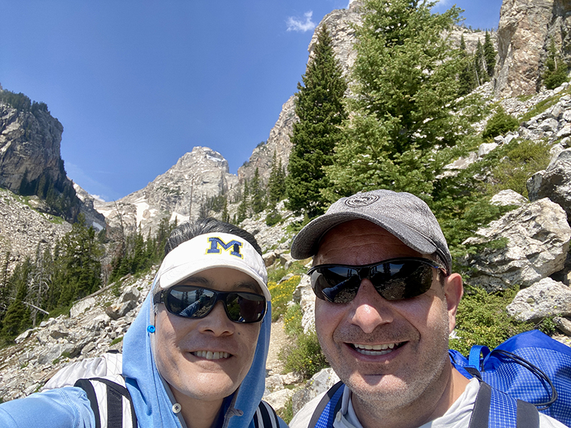 In July, Ayad Farjo, ’93, MD’96, MDRES’00, MDFEL’01, and Andrew Moon, ’93, MD’96, climbed the Grand Teton in Wyoming.