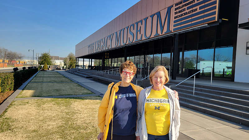 In February, Norma Osborn, ’73 (left), and her friend of 68 years, Sharon Shovoly, MPH’96, took a road trip to The Legacy Museum in Montgomery, Alabama. They highly recommend this amazing institution that chronicles the enslavement and fight for freedom and civil rights of African Americans.