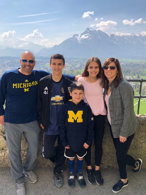The Patels took a family trip to Salzburg, Austria. From left to right are Rajal, ’94, Nicholas, Lucas, Mia, and Colleen.