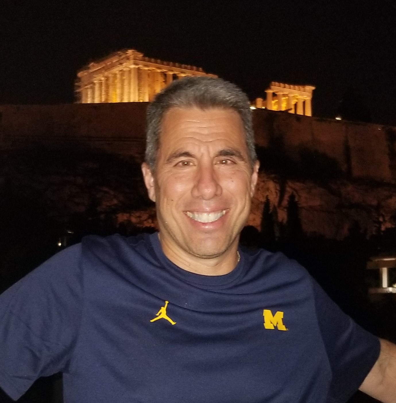 Nick Roopas, ’88, took a nighttime photo at the Acropolis in Greece.