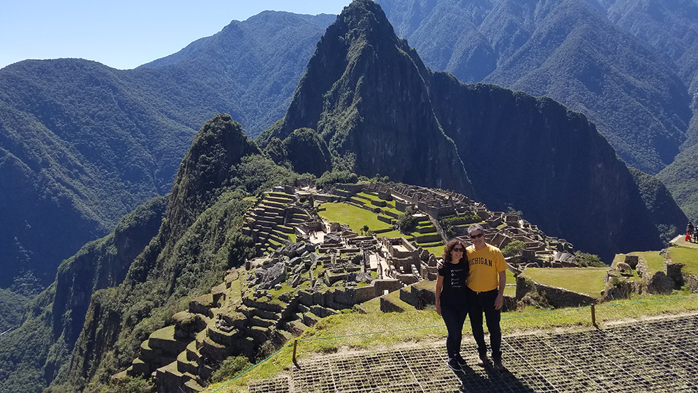 On a brilliant day, Judith and Scott Miller, ’77, visit Machu Picchu in Peru.