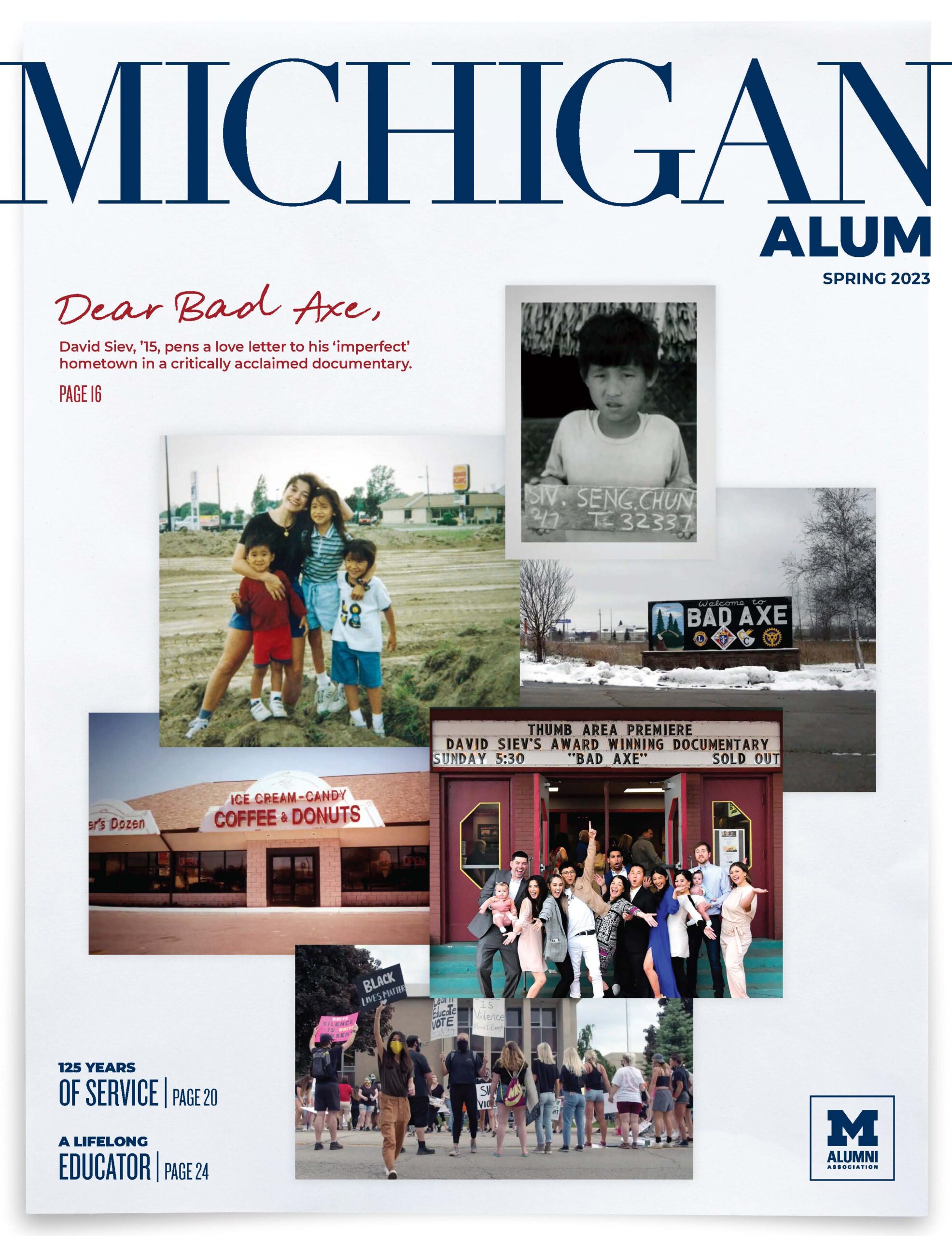 Cover of the Spring '23 issue of Michigan Alum, featuring "Dear Bad Axe"