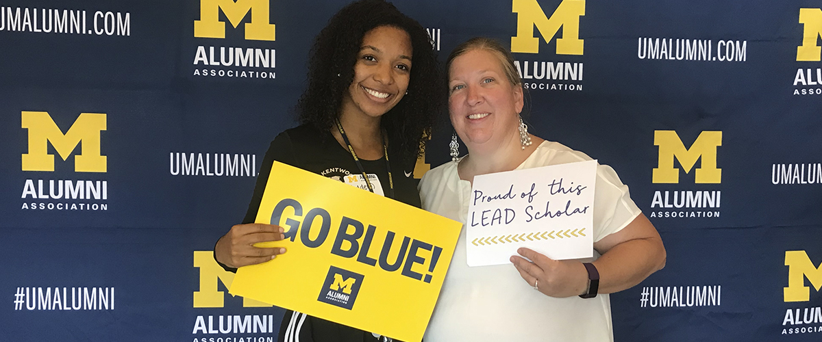 Adetola with her mother, Katie Ojo, at the LEAD First Year Open House in August 2018.