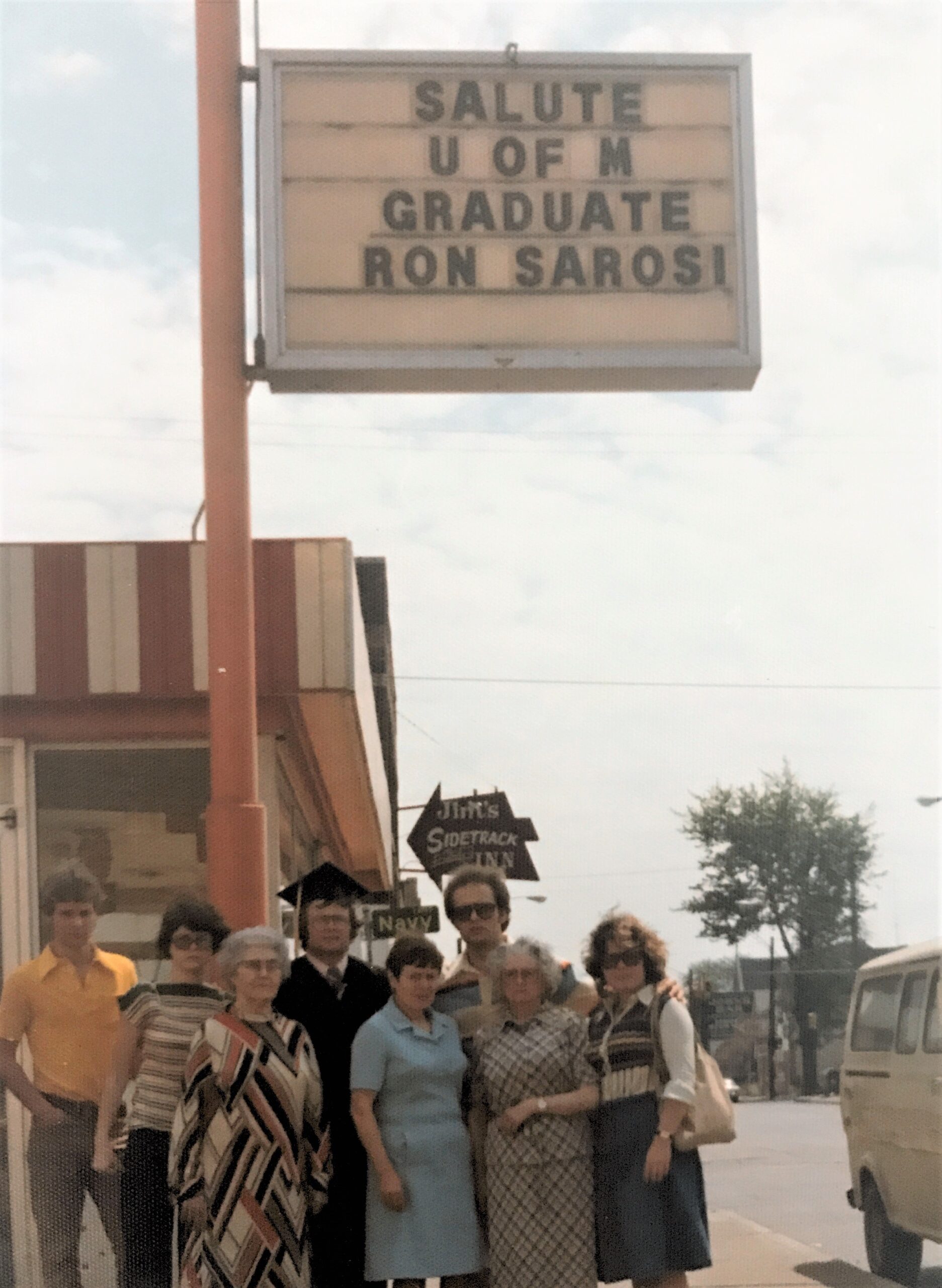 The Sarosi family celebrated Ronald Sarosi’s U-M graduation with a sign that reads "Salute U of M graduate Ron Sarosi" outside their Tastee-Freez in Detroit.