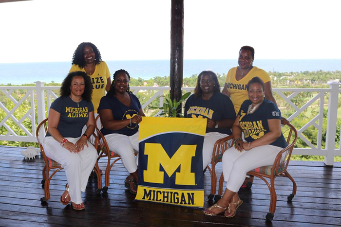 Alumnae of Delta Sigma Theta Sorority, Nu chapter gathered in Montego Bay, Jamaica, to celebrate 30 years of sisterhood. From left to right are Robin Rice Hodges, ’92, MHSA’94; Ashara Shepard-Lance, ’90; Julie Dawkins Jones, ’91, MPH’93, MSW’93; Karen Mines Williamson, ’91; Tracy Boyce Walker, ’91; and Tracey Knox, ’90.