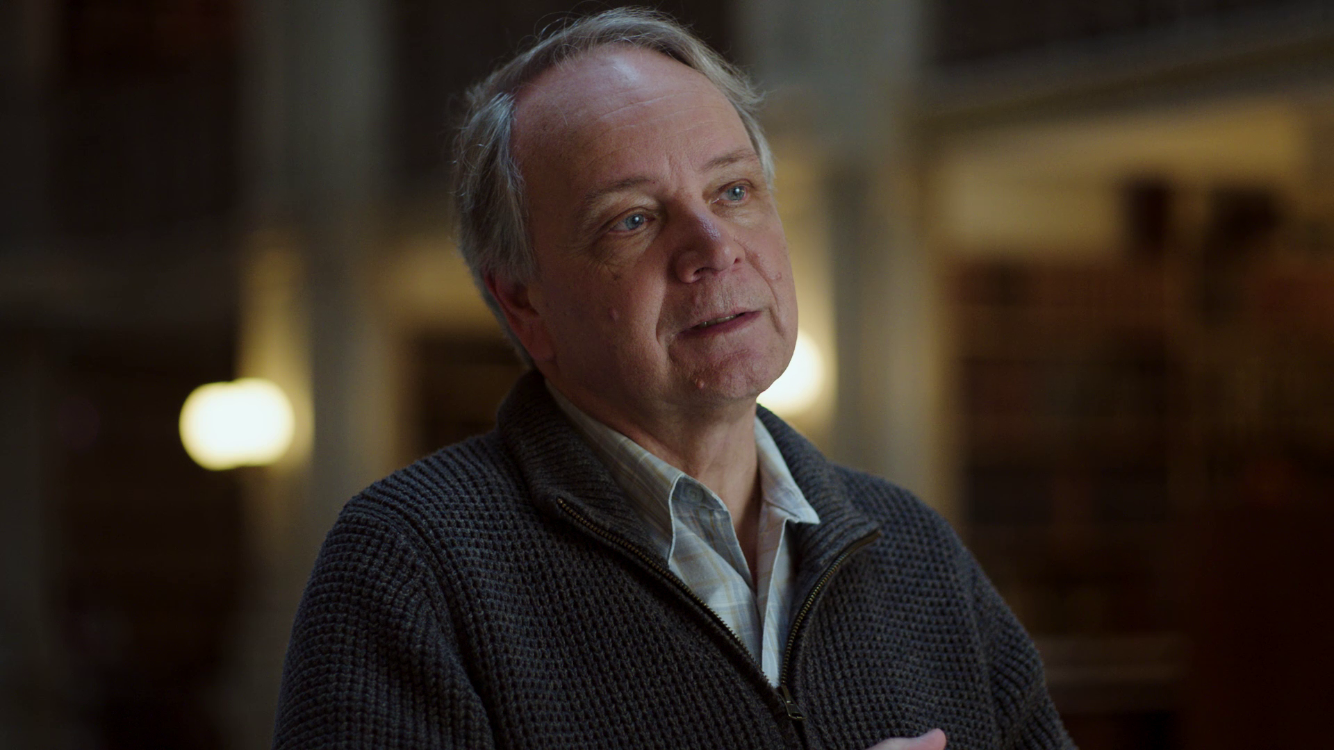 A headshot of Sid Meier speaking.