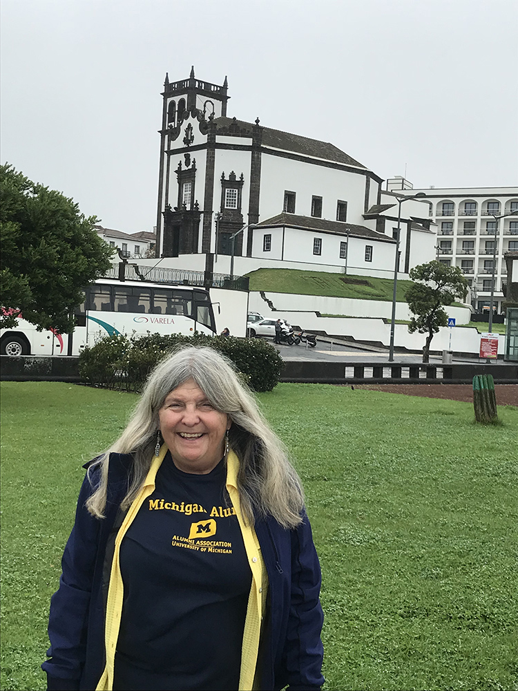 Cheryl Cheger-Timm, ’71, wore her Maize and Blue on São Miguel Island in the Portuguese Azores.