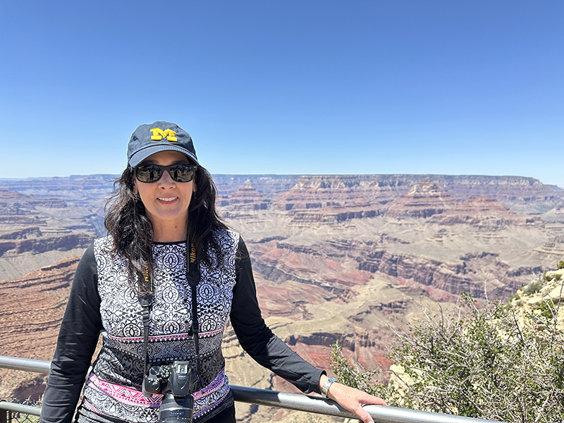 Michele Trombley, ’92, took her Maize and Blue spirit with her on a recent trip to the Grand Canyon in Arizona.