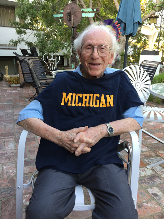 Hailing from Los Angeles, 107-year-old Harry Steinberg, ’35, MD’36, still enjoys working as a ceramics artist in the studio attached to his home. While at U-M, Harry and his identical twin brother earned letters on the gymnastics team. Perhaps that’s the secret to his longevity!