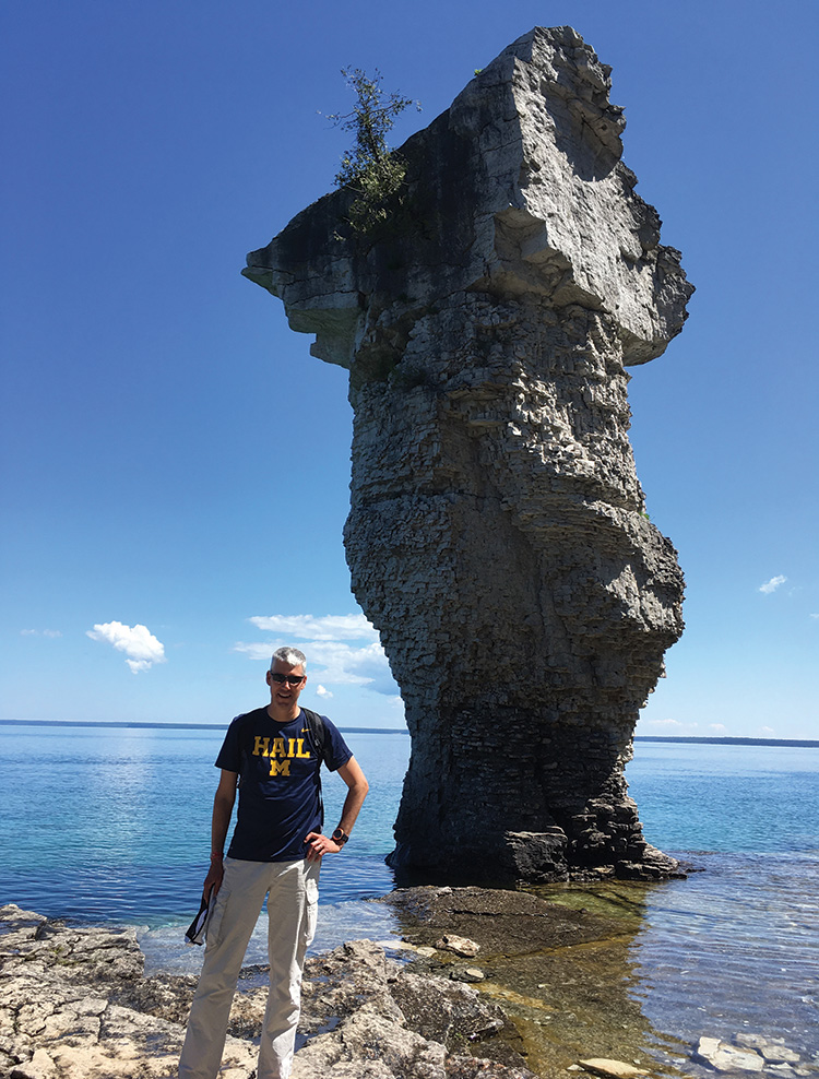 Mark, ’87, and Suzanne VanderKlipp walked among the rock formations of Flowerpot Island in Tobermory, Ontario, Canada.