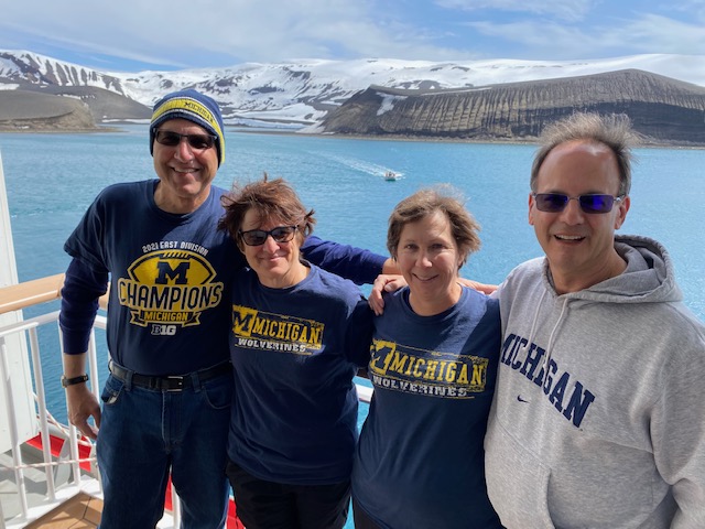 Kenneth Colton, MPH’85, Amy Colton, ’76, MSW’82, PhD’98, and Lora Weingarden, ’82, enjoyed a trip with friends to Antarctica.