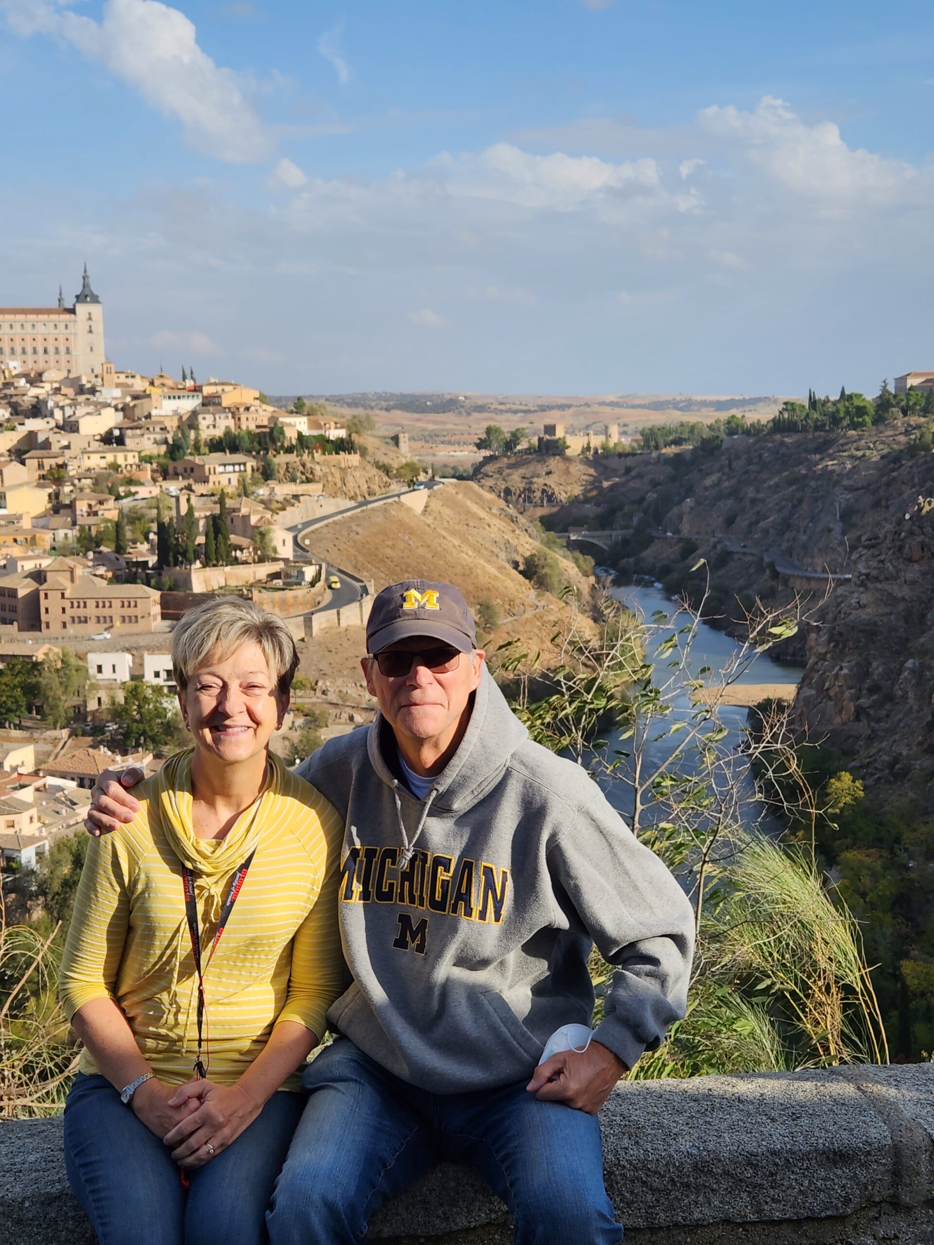On game day, Nov. 12, 2022, David, ’66, MBA’67, and Jean Yohe were proud to wear the colors as they visited Toledo, Spain.