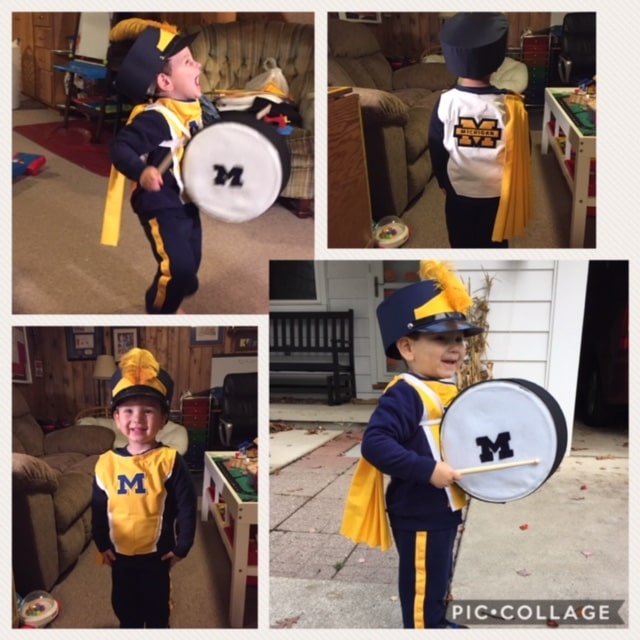 Three-year old Alexander, son of Sarah Youngs, ’09, is already getting started on being a part of the Michigan Marching Band!