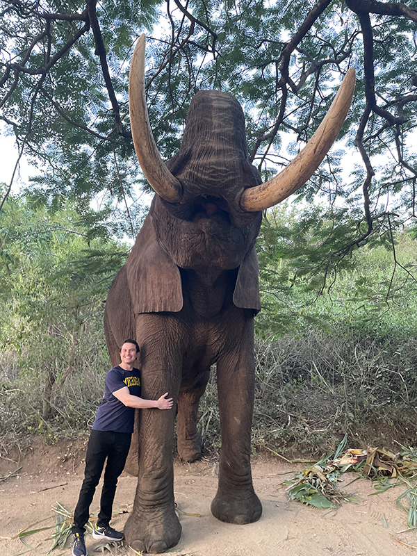 During a trip to South Africa, Jeff Zachem, ’20, got a jubilant photo with Tembo, one of the residents of Elephant Whispers, a tourism and educational center in the Sandford Conservancy in the town of Hazyview.