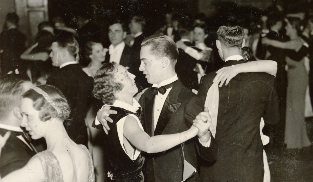 Dancers enjoy the night at the 1937 J-Hop, held in the Michigan Union. Photo courtesy of the U-M Bentley Historical Library.