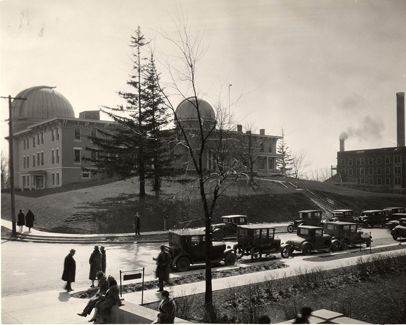 1921: As automobiles became more commonplace on campus (like these parked by the Detroit Observatory), so did the incidents of backseat scandals, reckless driving, and deadly accidents. As a result, U-M President Marion Burton and the board of regents began mulling over the idea of banning students from bringing automobiles to campus.