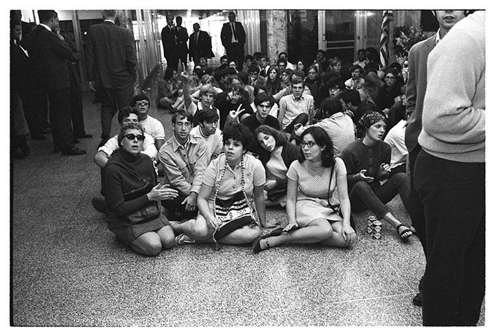 Above: Students joined a sit-in at the Washtenaw County Building in 1968 in support of welfare mothers. Below: The Black Action Movement led a massive strike in early 1970. Among the demands was a 10 percent enrollment of African-Americans by the 1973-74 academic year.