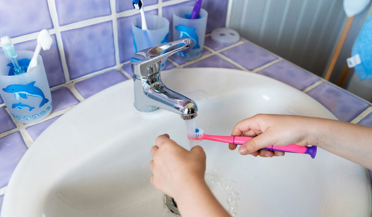 Child Brushing Teeth Toothbrush Sink