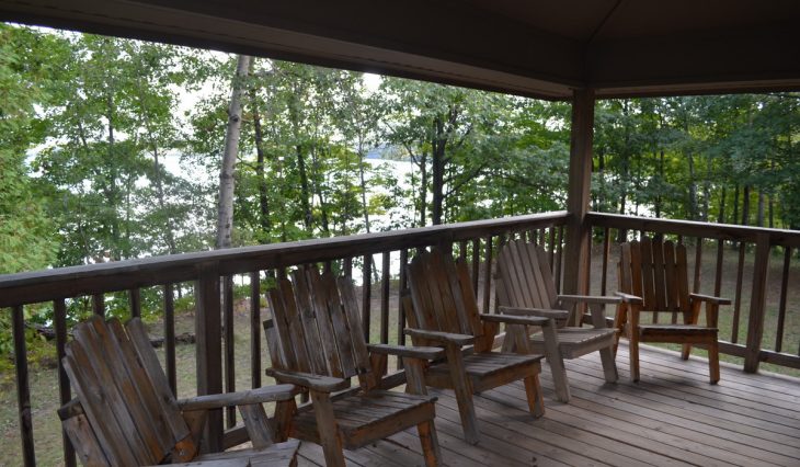 Porch with lakefront view