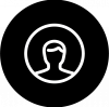 Black and white icon with a person's head in a circle.