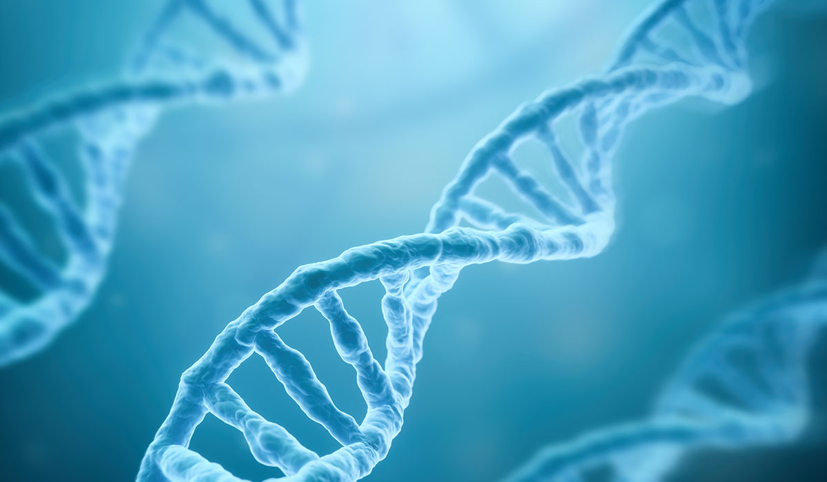 DNA Strands On Blue Background