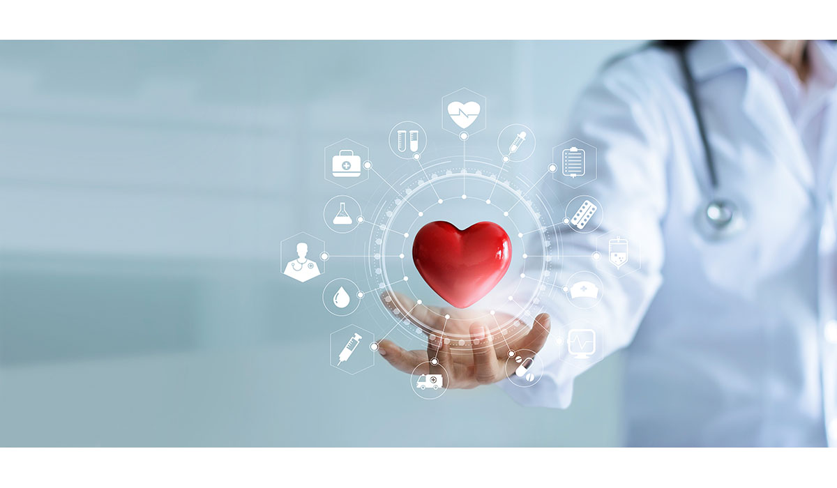 Medicine Doctor Holding Red Heart Shape In Hand With Medical Icon Network Connection Modern Virtual Screen Interface, Service Mind And Medical Technology Network Concept