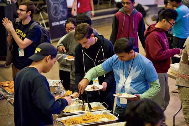 After hours of hacking, students found sustenance in the Fountain Ballroom, which also served as the site for hacking and sponsor exhibits.