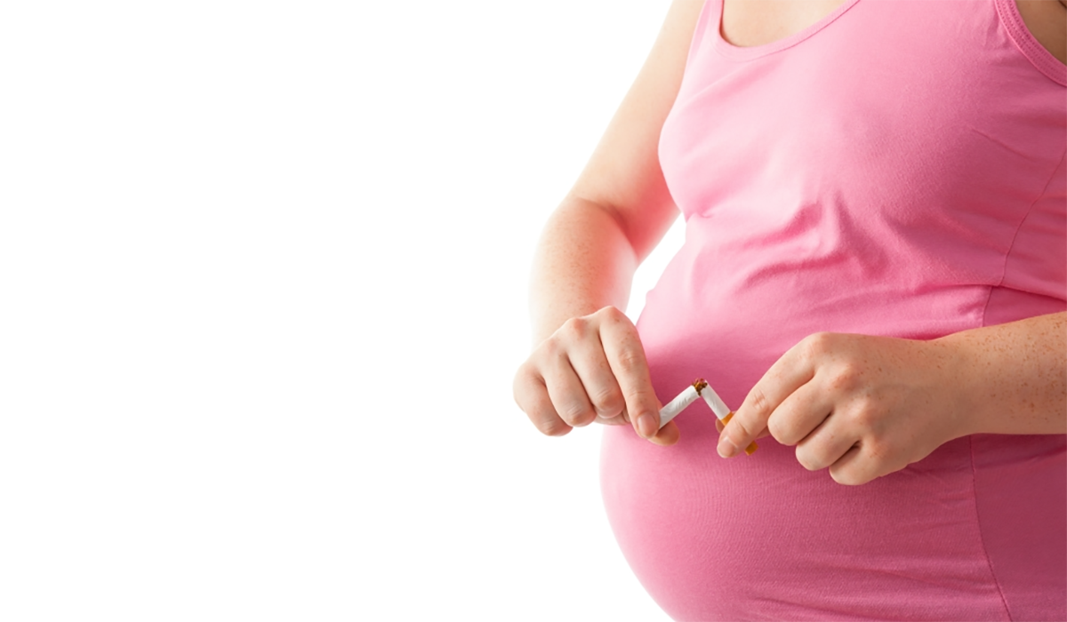 Pregnant Woman Breaking Cigarette Smoking