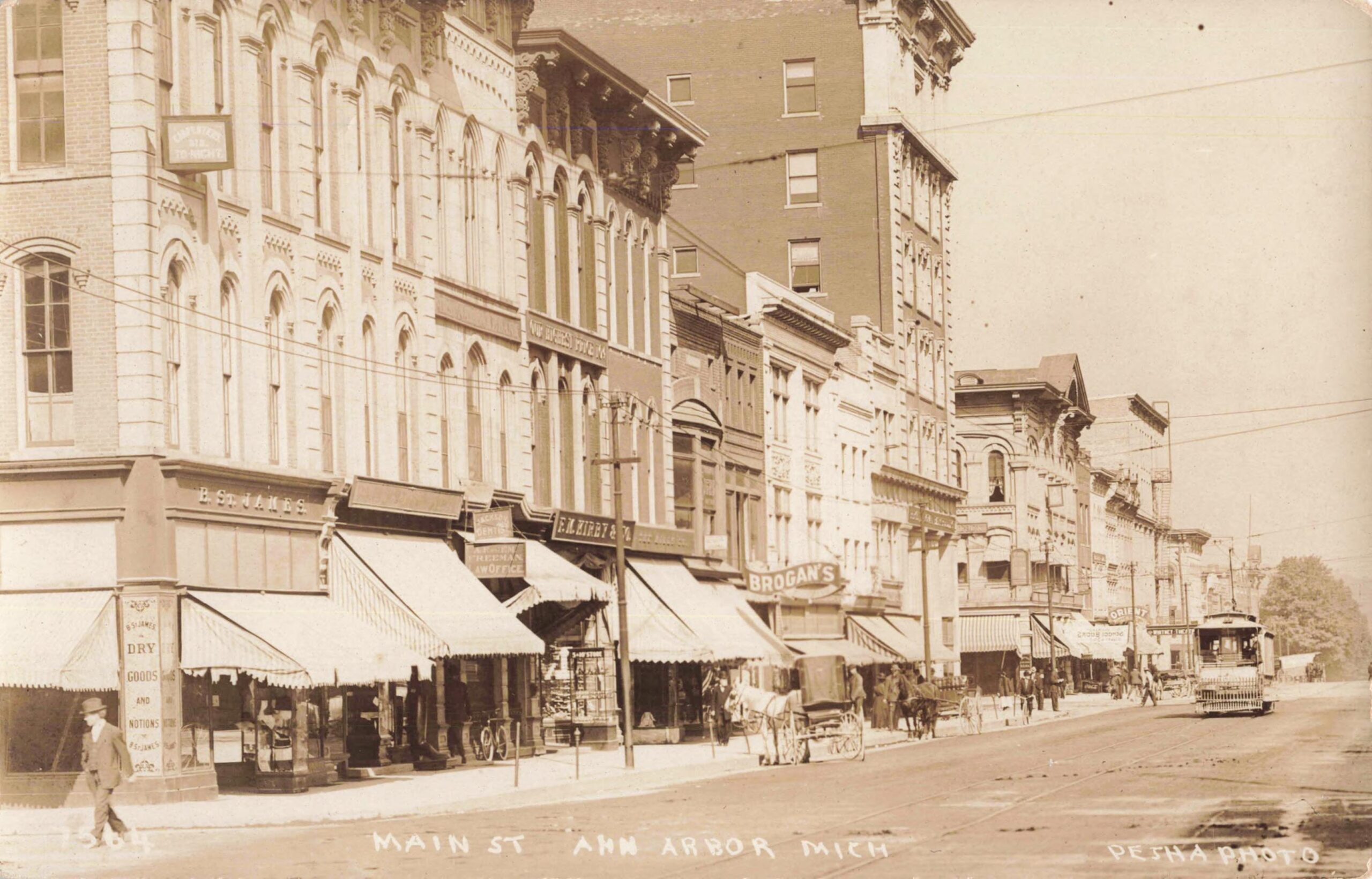 A sepia-toned photo of Main Street, Ann Arbor, year unknown.