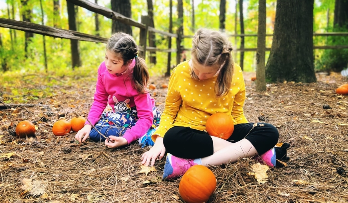 Two Little Girls With Pumpkins