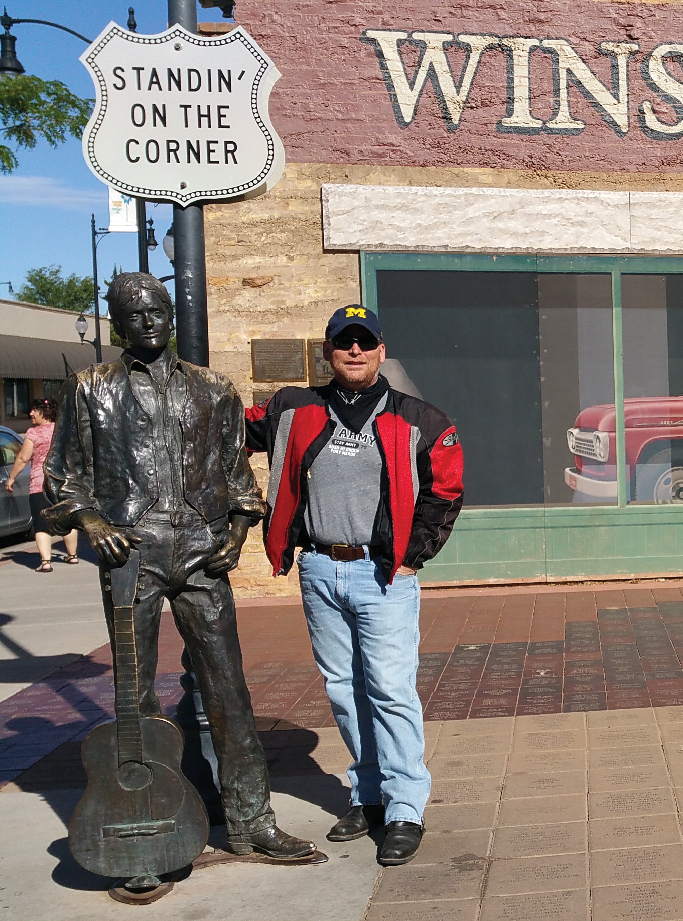 Gordon Walker, ’87, is “standin’ on the corner in Winslow, Arizona,” one of many stops as he rode his motorcycle across the country. He made the trek, including the entirety of Route 66, to celebrate his retirement from the U.S. Army after 28 years of service.